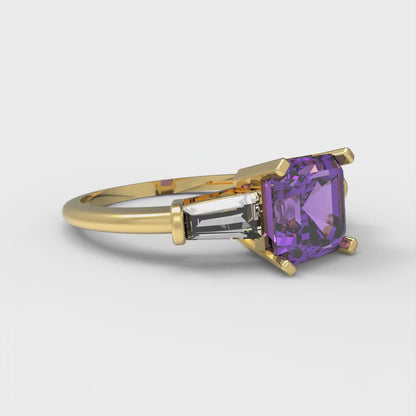 1.62 cttw Simulated Alexandrite Three-Stone Engagement Ring - Solid Gold (Square Emerald Cut,6.5X6.5mm)