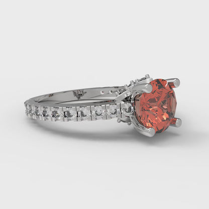 1.465 cttw Zirconia Simulated Red Diamond Solitaire with Zirconia Simulated Diamond Accents Engagement Ring - Solid Gold (VVS1, Round Cut,6.5mm)