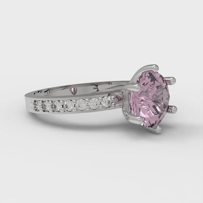 1.71 cttw Zirconia Simulated Pink Diamond Solitaire with Zirconia Simulated Diamond Accents Engagement Ring - Solid Gold (VVS1, Round Cut,7.5mm)