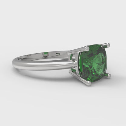 2 cttw Simulated Emerald Solitaire  Engagement Ring - Solid White Gold (VVS1, Cushion Cut,7mm)