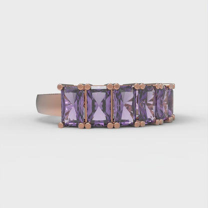 2.61 cttw Natural Amethyst Emerald Cut Rose Gold Eternity Wedding Band