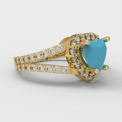 1.49 cttw Simulated Turquoise Hidden Halo Engagement Ring - Solid Yellow Gold (VVS1, Heart Cut,6.5mm)