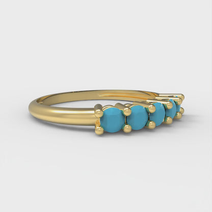 0.35 cttw Simulated Turquoise Round Cut Yellow Gold Eternity Wedding Band
