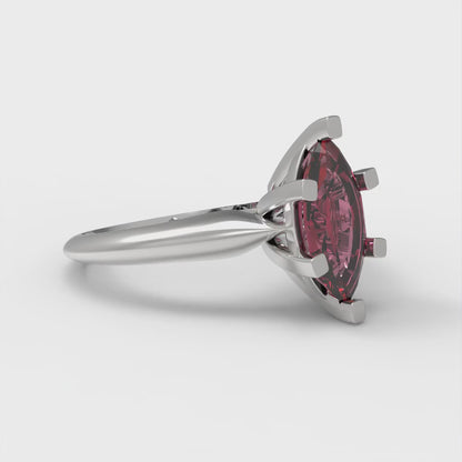 1 cttw Natural Garnet Solitaire  Engagement Ring - Solid White Gold  (VVS1, Marquise Cut,10x5mm)