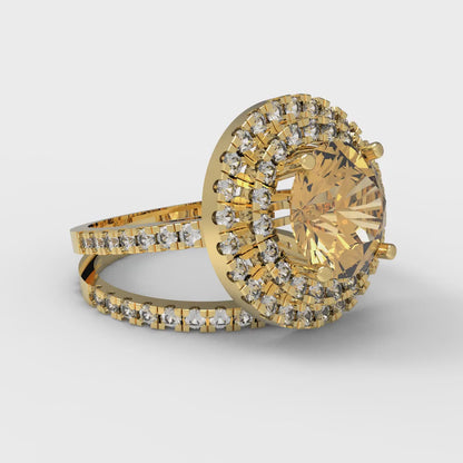 2.73 cttw Round Cut Simulated Champagne Diamond Bridal Set - Solid Yellow Gold Engagement Ring & Wedding Band