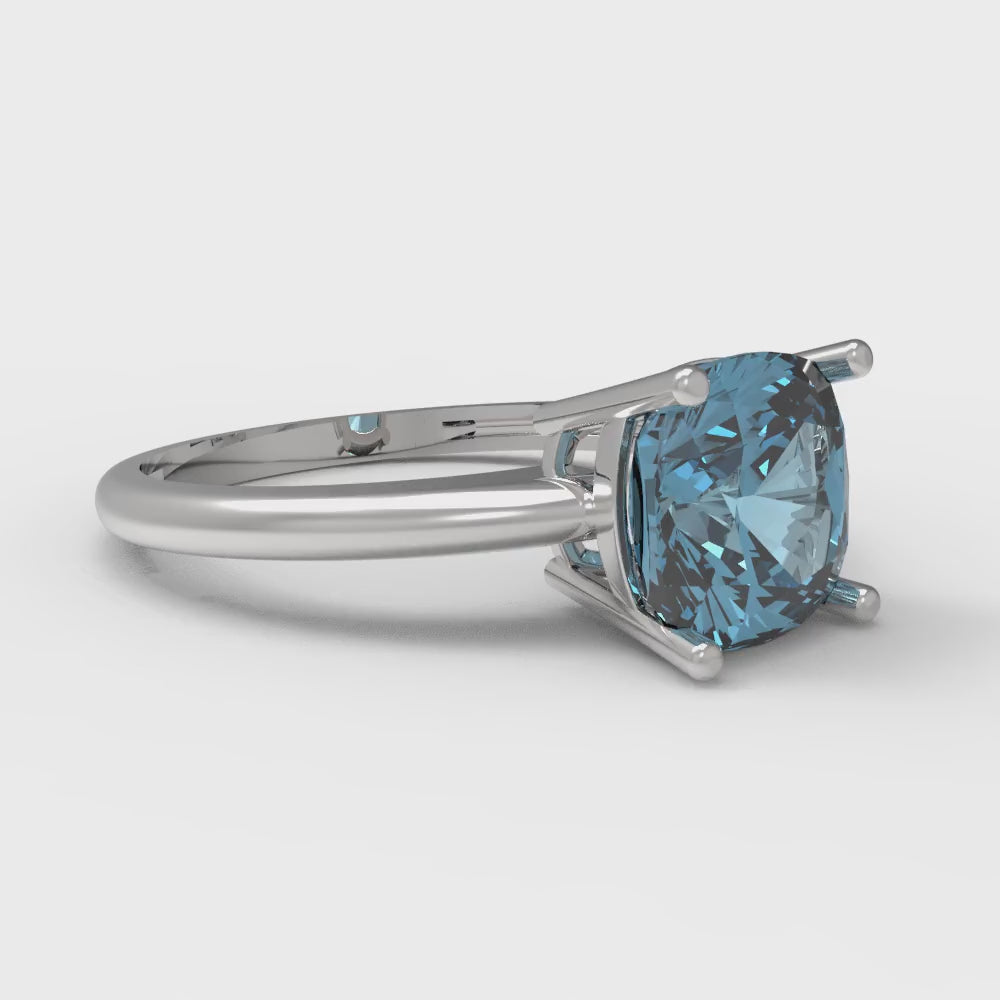 2 cttw Natural Sky Blue Topaz Solitaire  Engagement Ring - Solid Gold (Cushion Cut,7mm)