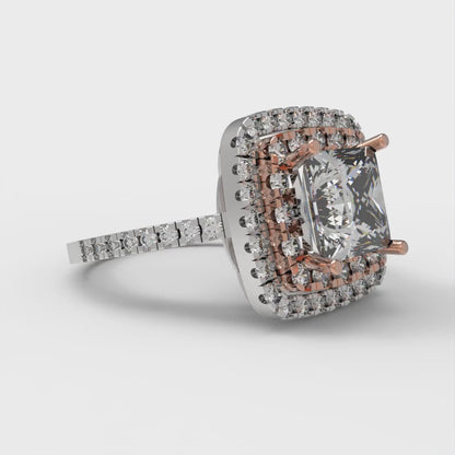2.07 cttw White Sapphire Hidden Halo Engagement Ring - Solid White/Rose Gold (VVS1, Princess Cut,6.5mm)
