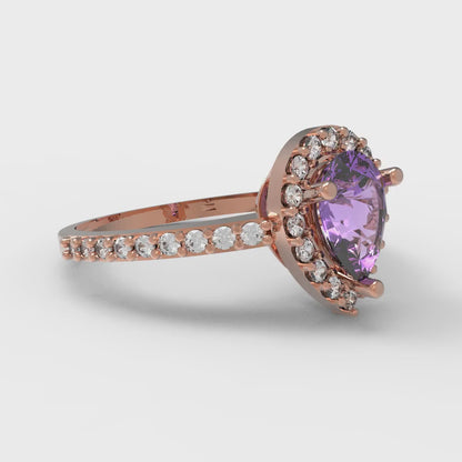 0.755 cttw Simulated Alexandrite Hidden Halo Engagement Ring - Solid Gold (Pear Cut,7x5mm )