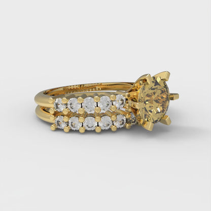 1.66 cttw Round Cut Simulated Yellow Diamond Bridal Set - Solid Yellow Gold Engagement Ring & Wedding Band