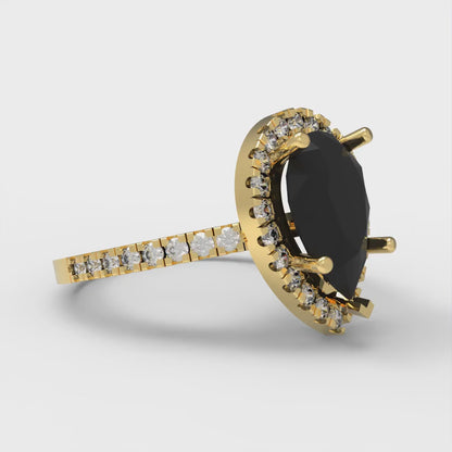 2.38 cttw Natural Onyx Hidden Halo Engagement Ring - Solid Gold (Pear Cut,10x7mm )