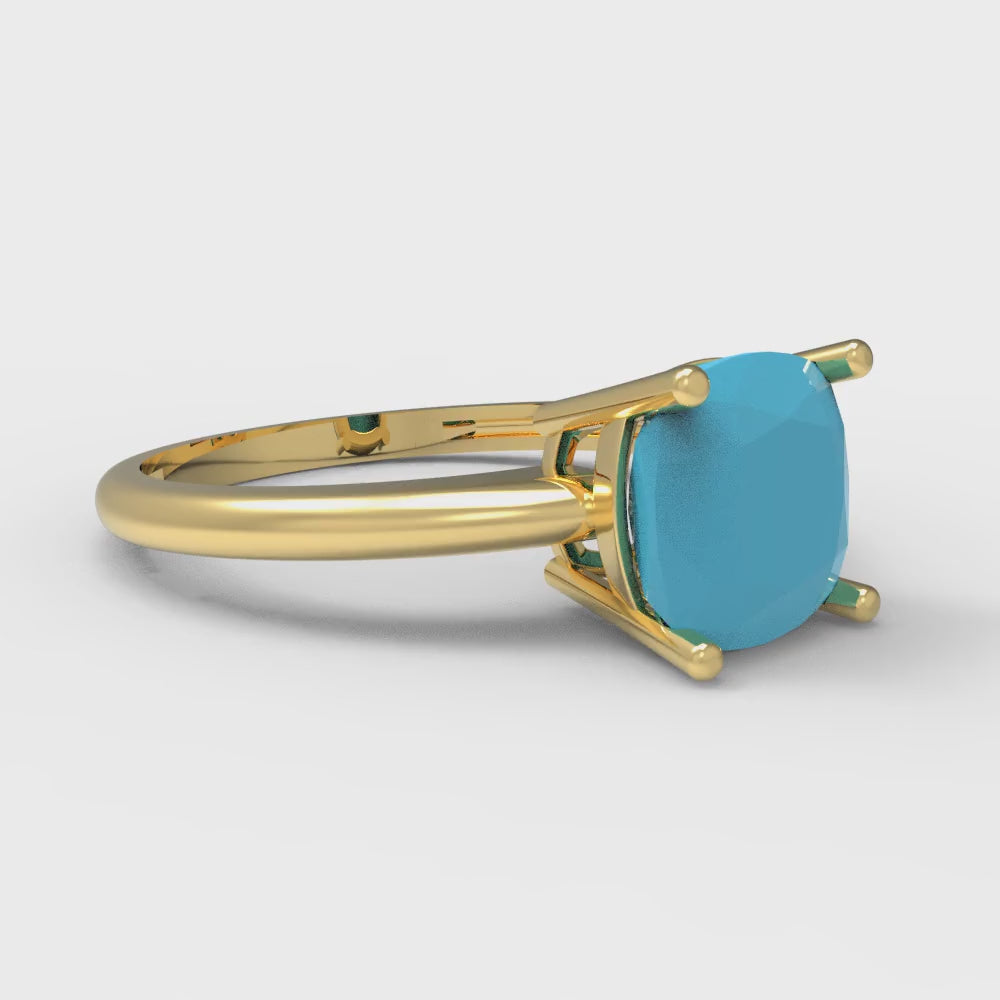 2 cttw Simulated Turquoise Solitaire  Engagement Ring - Solid Gold (Cushion Cut,7mm)