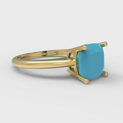 2 cttw Simulated Turquoise Solitaire  Engagement Ring - Solid Gold (Cushion Cut,7mm)
