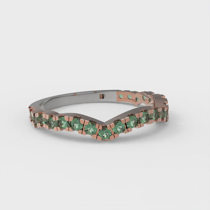 0.36 cttw Simulated Emerald Round Cut White/Rose Gold Eternity Wedding Band