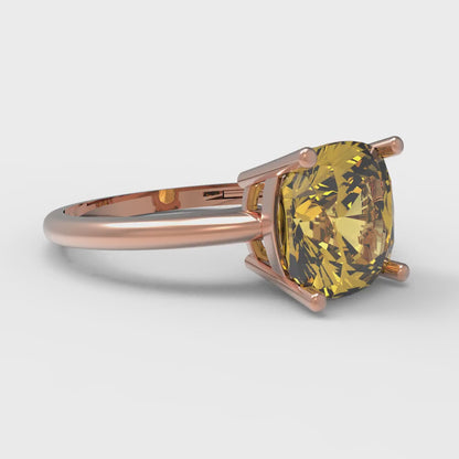 2.5 cttw Natural Citrine Solitaire  Engagement Ring - Solid Gold (Cushion Cut,8mm)