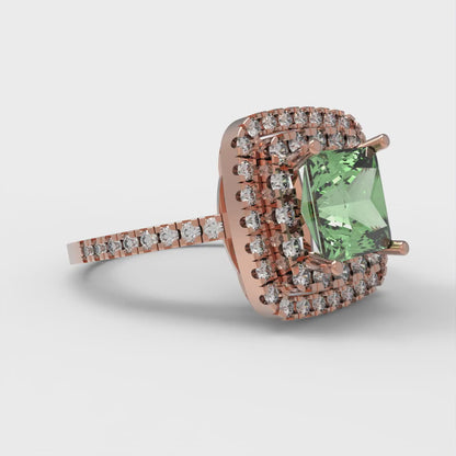 2.07 cttw Zirconia Simulated Green Diamond Hidden Halo Engagement Ring - Solid Rose Gold (VVS1, Princess Cut,6.5mm)