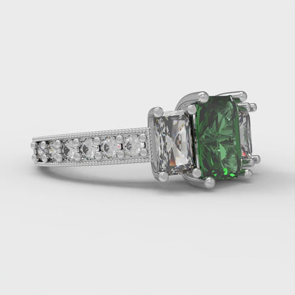 1.88 cttw Simulated Emerald Three-Stone Engagement Ring - Solid Gold (Emerald Cut,7x5mm)