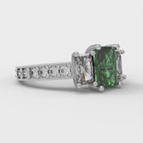 1.82 ct Brilliant Emerald Cut Simulated Emerald Stone White Gold Solitaire with Accents Three-Stone Ring