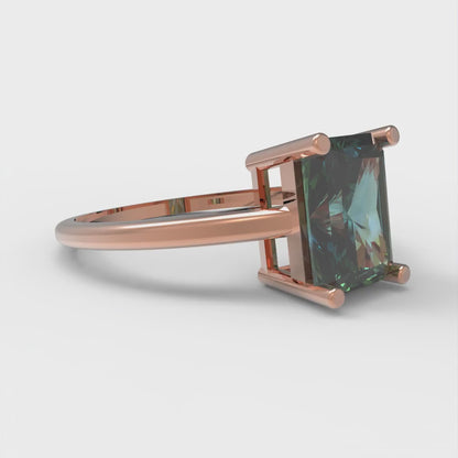 2 cttw Blue Moissanite Solitaire  Engagement Ring - Solid Gold (Emerald Cut,8x6mm)