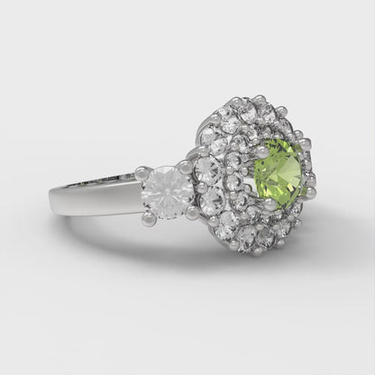 1.4 cttw Natural Peridot Hidden Halo Engagement Ring - Solid White Gold (VVS1, Round Cut,5.0mm)
