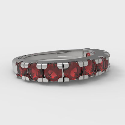 1 cttw Natural Garnet Round Cut White Gold Eternity Wedding Band
