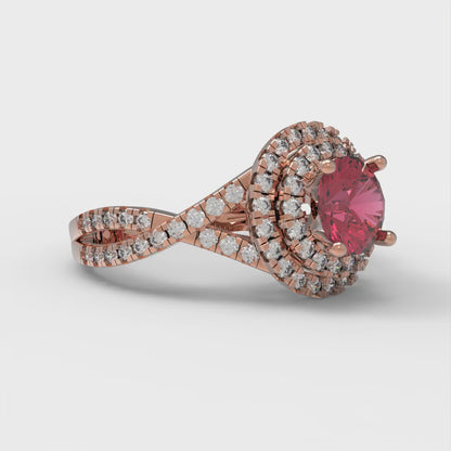 1.3125 cttw Natural Garnet Solitaire with Zirconia Simulated Diamond Accents Engagement Ring - Solid Gold (Round Cut,6mm)