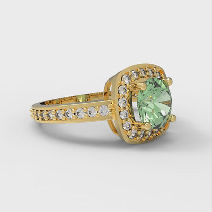 1.335 cttw Zirconia Simulated Green Diamond Hidden Halo Engagement Ring - Solid Gold (VVS1, Round Cut,6.5mm)