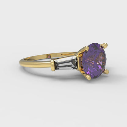 2 cttw Natural Amethyst Three-Stone Engagement Ring - Solid Gold (Round Cut,7.5mm)