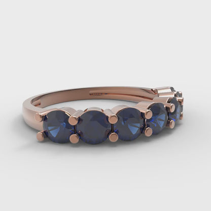 1.19 cttw Simulated Blue Sapphire Round Cut Rose Gold Eternity Wedding Band