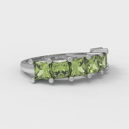 1.75 cttw Natural Peridot Princess Cut White Gold Eternity Wedding Band