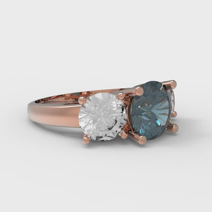 3 cttw Natural London Blue Topaz Three-Stone Engagement Ring - Solid Gold (Round Cut,7.5mm)