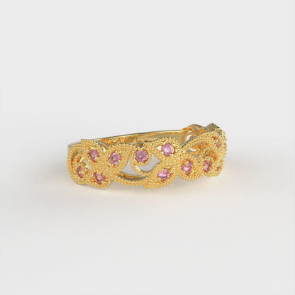 0.17 cttw Natural Garnet Round Cut Yellow Gold Eternity Wedding Band