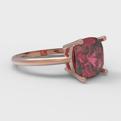 2.5 cttw Simulated Ruby Solitaire  Engagement Ring - Solid Rose Gold (VVS1, Cushion Cut,8mm)