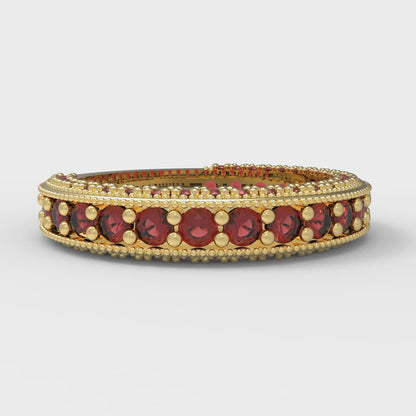 1.44 cttw Natural Garnet Round Cut Yellow Gold Eternity Wedding Band