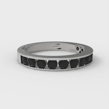 0.39 cttw Natural Onyx Round Cut White Gold Eternity Wedding Band