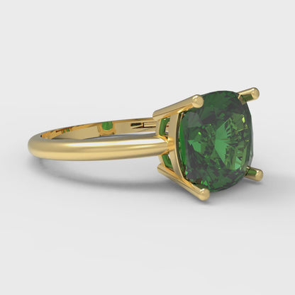 2.5 cttw Simulated Emerald Solitaire  Engagement Ring - Solid Gold (Cushion Cut,8mm)