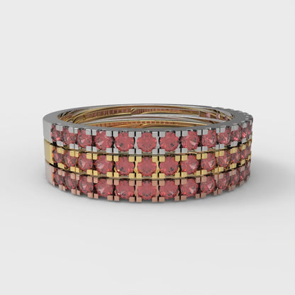 0.855 cttw Simulated Ruby Round Cut White/Rose/Yellow Gold Eternity Wedding Band