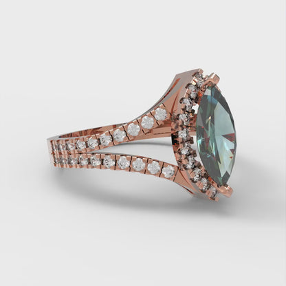 1.2 cttw Blue Moissanite Hidden Halo Engagement Ring - Solid Gold (Marquise Cut,9x4.5mm)