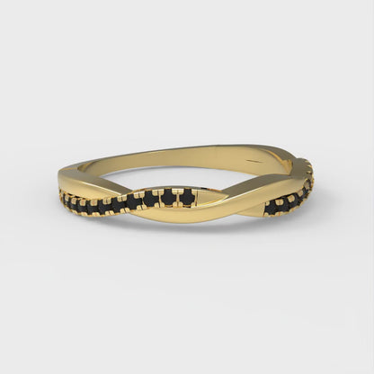 0.16 cttw Natural Onyx Round Cut Yellow Gold Eternity Wedding Band