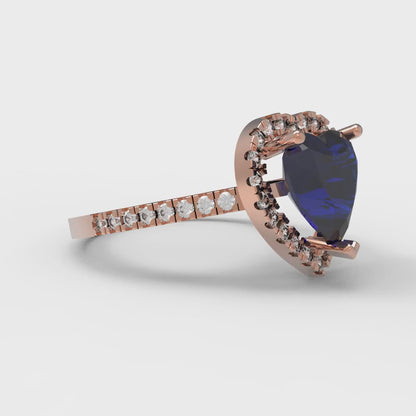 2.285 cttw Simulated Blue Sapphire Hidden Halo Engagement Ring - Solid Rose Gold (VVS1, Heart Cut,8mm)
