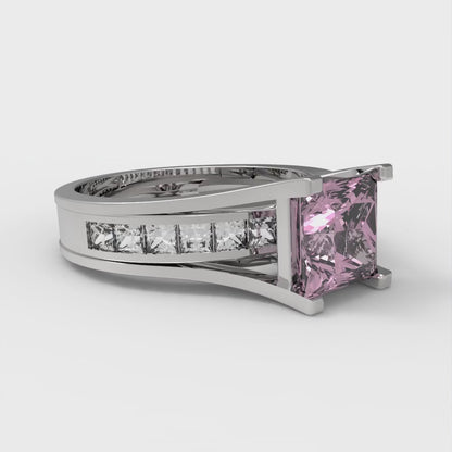 2.28 cttw Princess Cut Simulated Pink Diamond Bridal Set - Solid White Gold Engagement Ring & Wedding Band