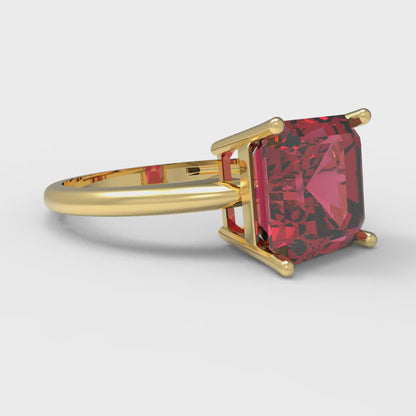 2.5 cttw Simulated Pink Tourmaline Solitaire  Engagement Ring - Solid Yellow Gold (VVS1, Asscher Cut,8.0mm)
