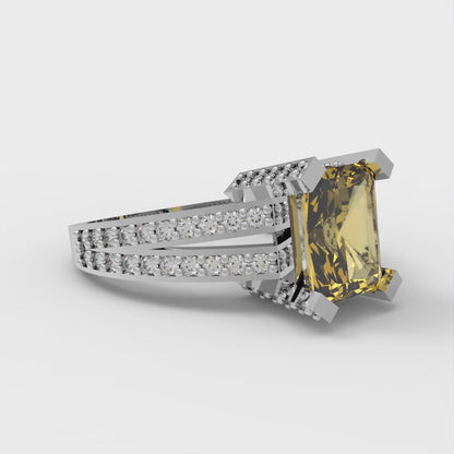 2.35 cttw Natural Citrine Solitaire with Zirconia Simulated Diamond Accents Engagement Ring - Solid Gold (Emerald Cut,8x6mm)