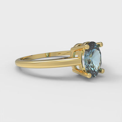 1 cttw Zirconia Simulated Blue Diamond Solitaire  Engagement Ring - Solid Gold (VVS1, Oval Cut,7x5mm)