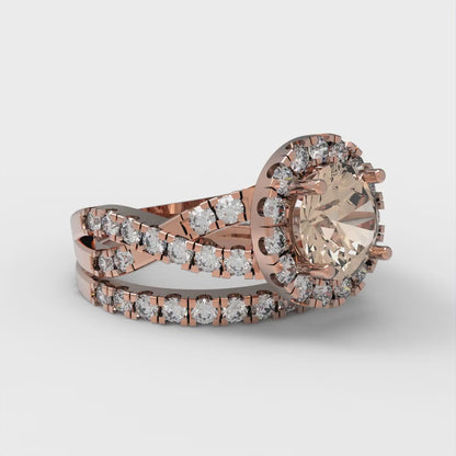 1.795 cttw Round Cut Yellow Moissanite Bridal Set - Solid Rose Gold Engagement Ring & Wedding Band