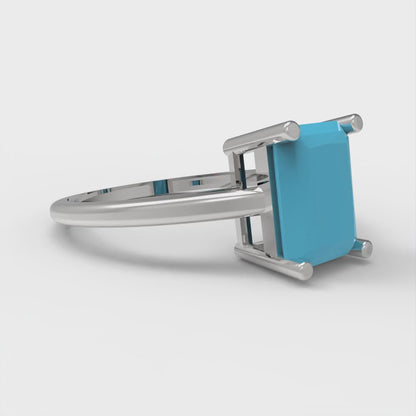 2 cttw Simulated Turquoise Solitaire  Engagement Ring - Solid Gold (Emerald Cut,8x6mm)