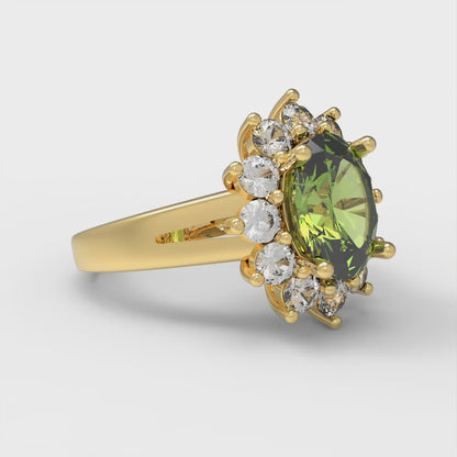 2.72 cttw Natural Peridot Hidden Halo Engagement Ring - Solid Gold (Oval Cut,9x7mm)
