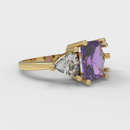 2.82 cttw Simulated Alexandrite Three-Stone Engagement Ring - Solid Gold (Emerald Cut,8x6mm)