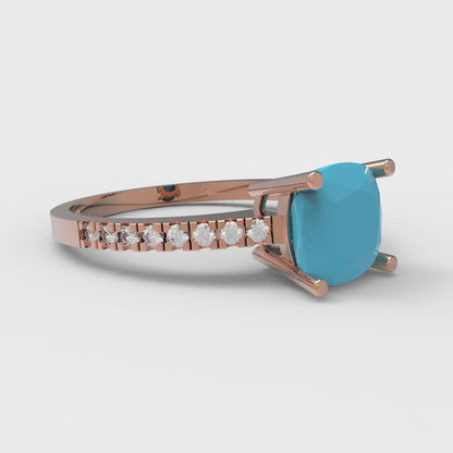 2.7 cttw Simulated Turquoise Solitaire with Zirconia Simulated Diamond Accents Engagement Ring - Solid Gold (Cushion Cut,6.5mm)