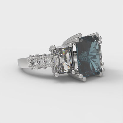 4.27 cttw Natural London Blue Topaz Three-Stone Engagement Ring - Solid Gold (Emerald Cut,9x7mm)