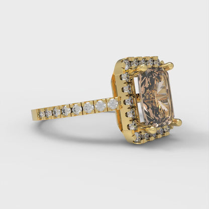 1.86 cttw Yellow Moissanite Hidden Halo Engagement Ring - Solid Gold (Emerald Cut,7.5x5.5mm)